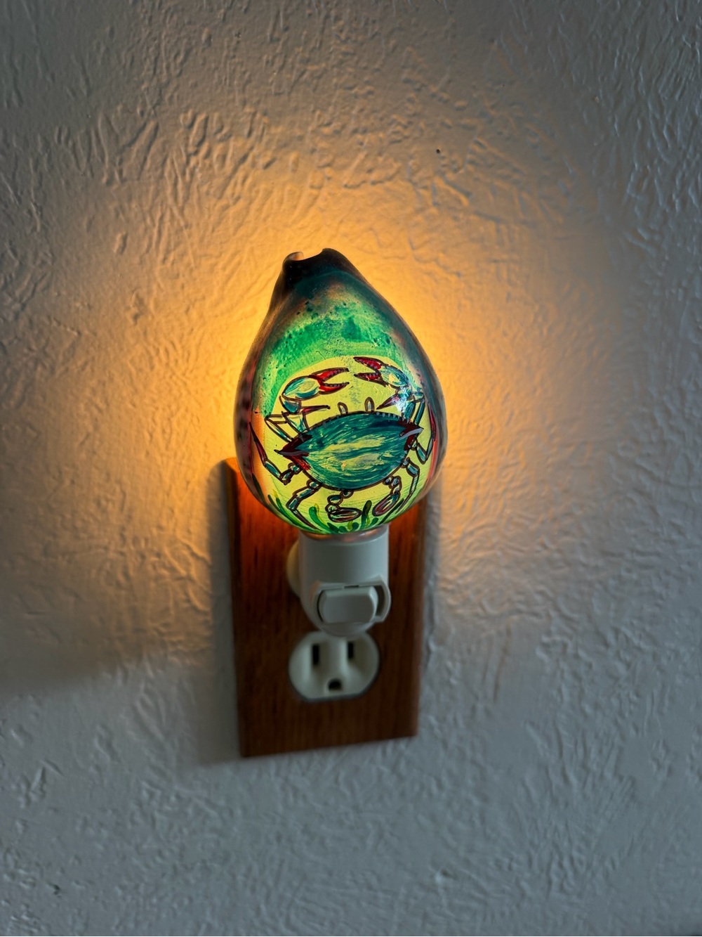 Hand-Painted Green Crab Shell Night Light